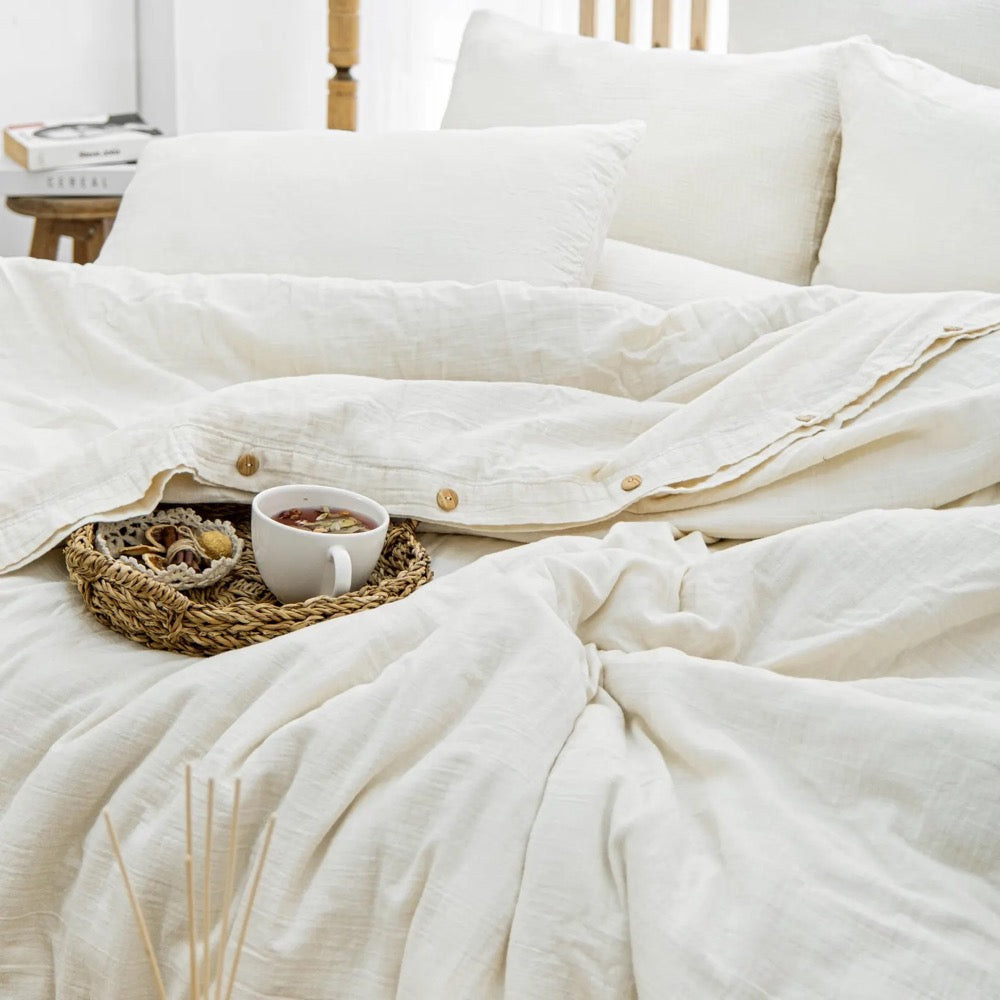 Breathable Muslin Duvet Cover, Luxury Gauze Bed Linen Set, Organic Muslin Comforter Cover, King Size Bedding Set