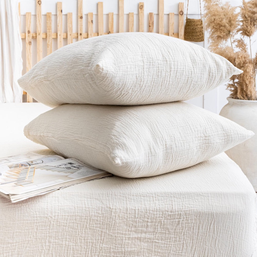 Washed Muslin Fitted Sheet, Organic Muslin Fitted Bed Sheet, GOTS Certified Cotton Bedding, Breathable Cotton Sheet