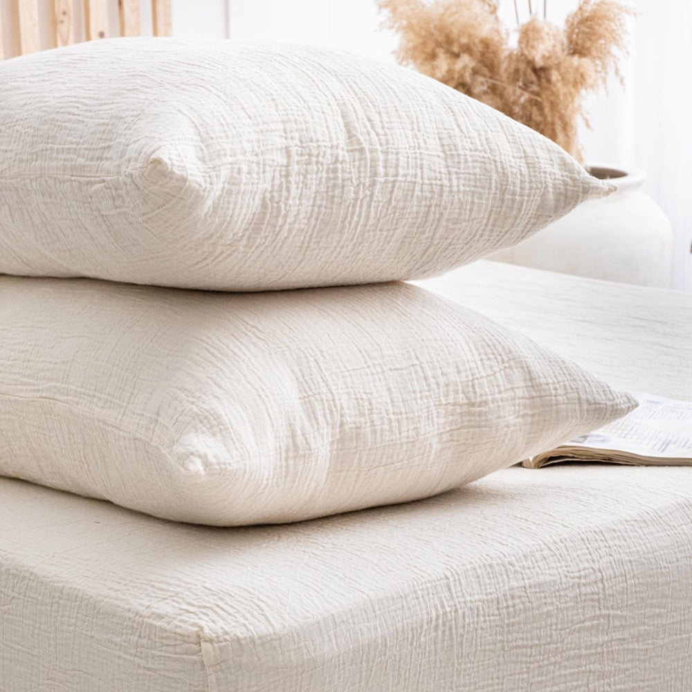 Washed Muslin Fitted Sheet, Organic Muslin Fitted Bed Sheet, GOTS Certified Cotton Bedding, Breathable Cotton Sheet